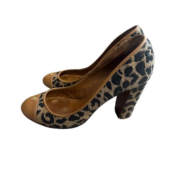 Tory Burch Canvas Animal Print Leather Pumps - Picture 12 of 14